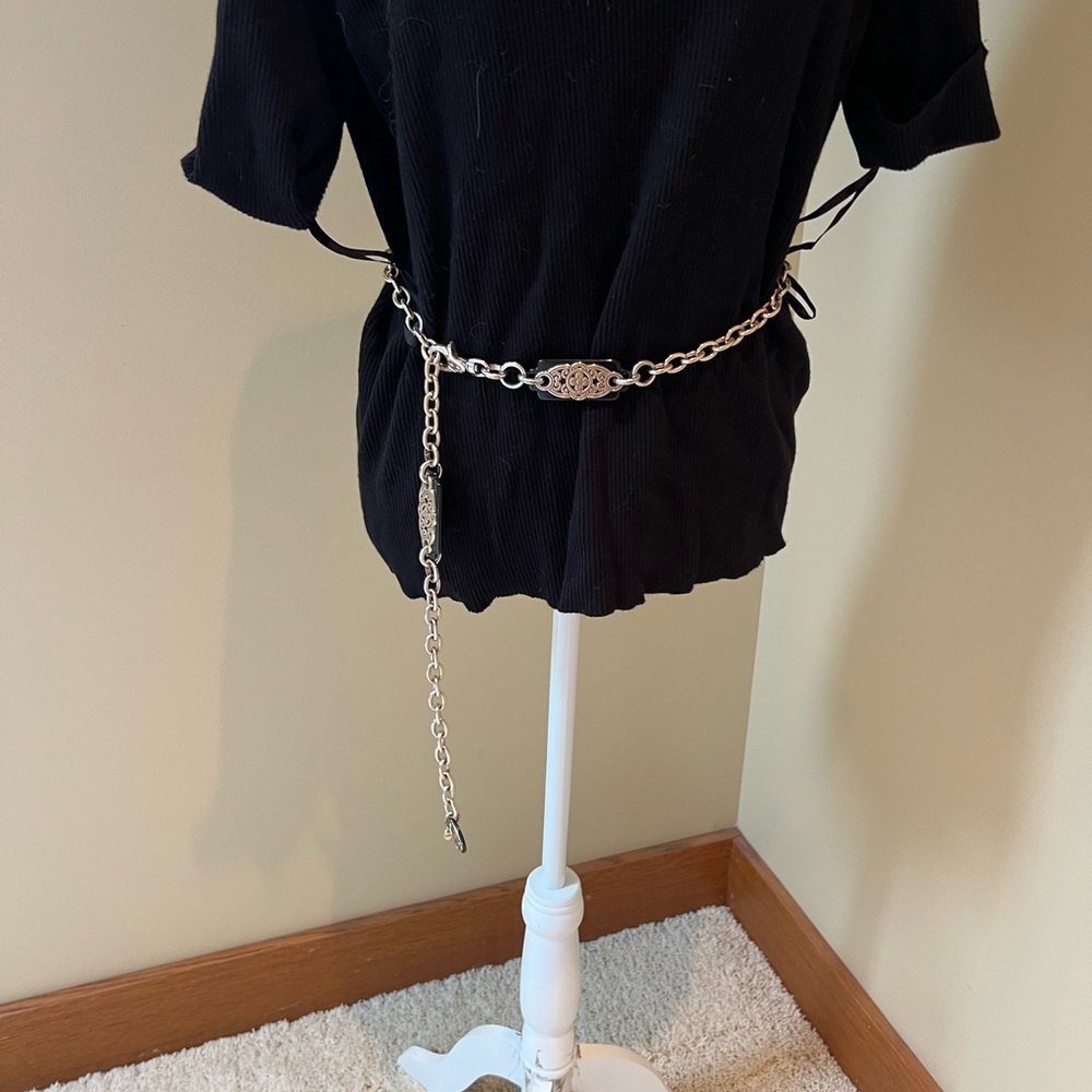 Brighton 🖤 Retired Gloss Black Chain Belt Filigree Medallions Size Large to 44” - Picture 4 of 7